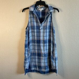 Anthropologie Cloth & Stone‎ Womens Medium Blue Plaid Dress Sleeveless V-neck